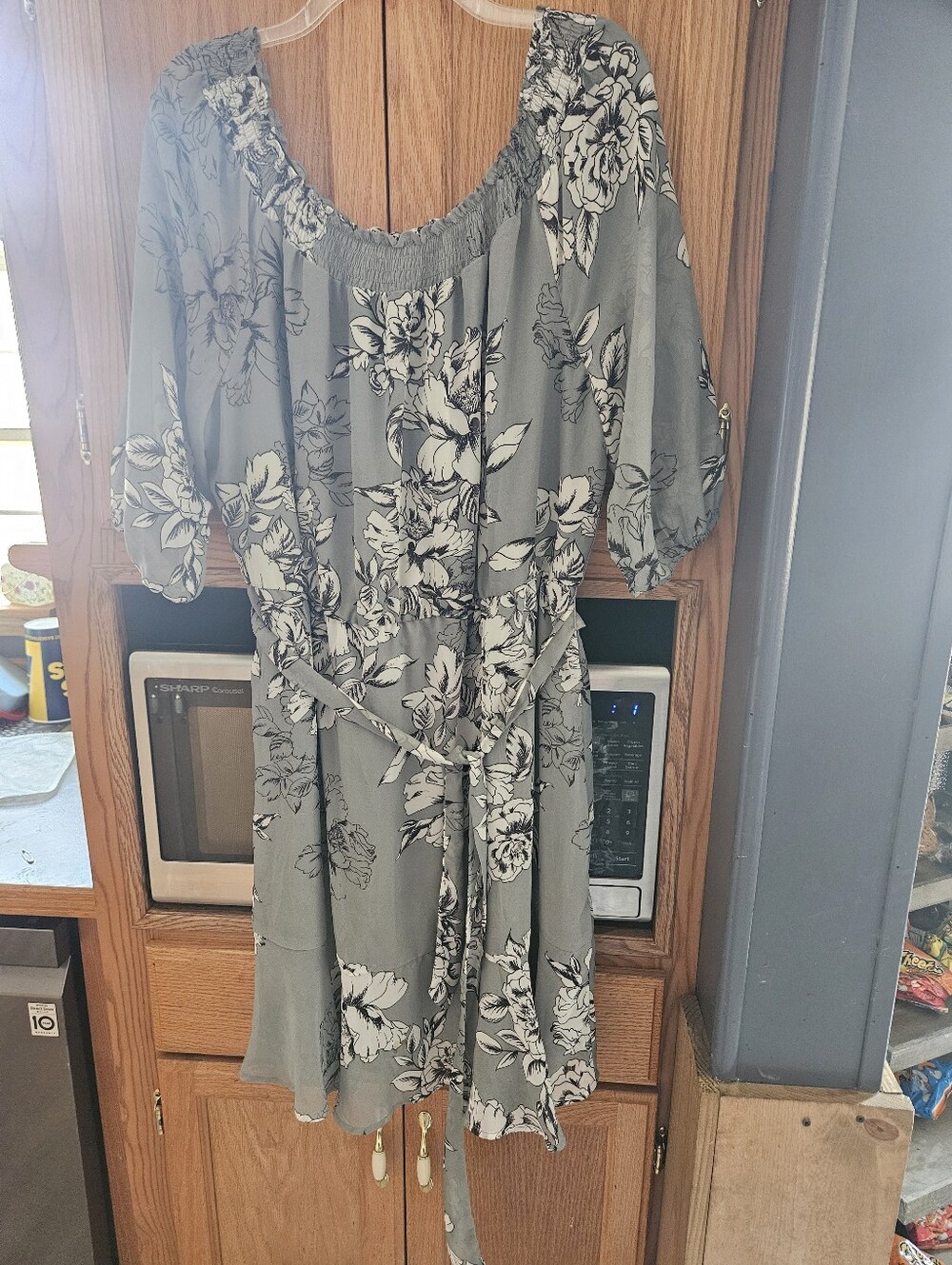 Maurices Sage Green Floral Midi Dress with White Print